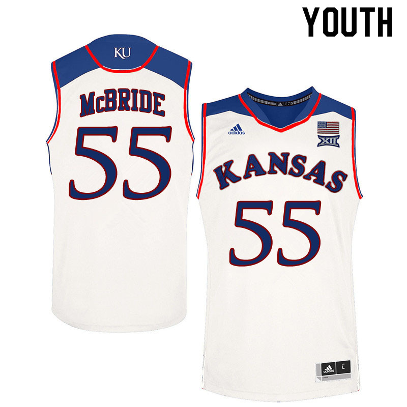 Youth #55 Issac McBride Kansas Jayhawks College Basketball Jerseys Sale-White - Click Image to Close